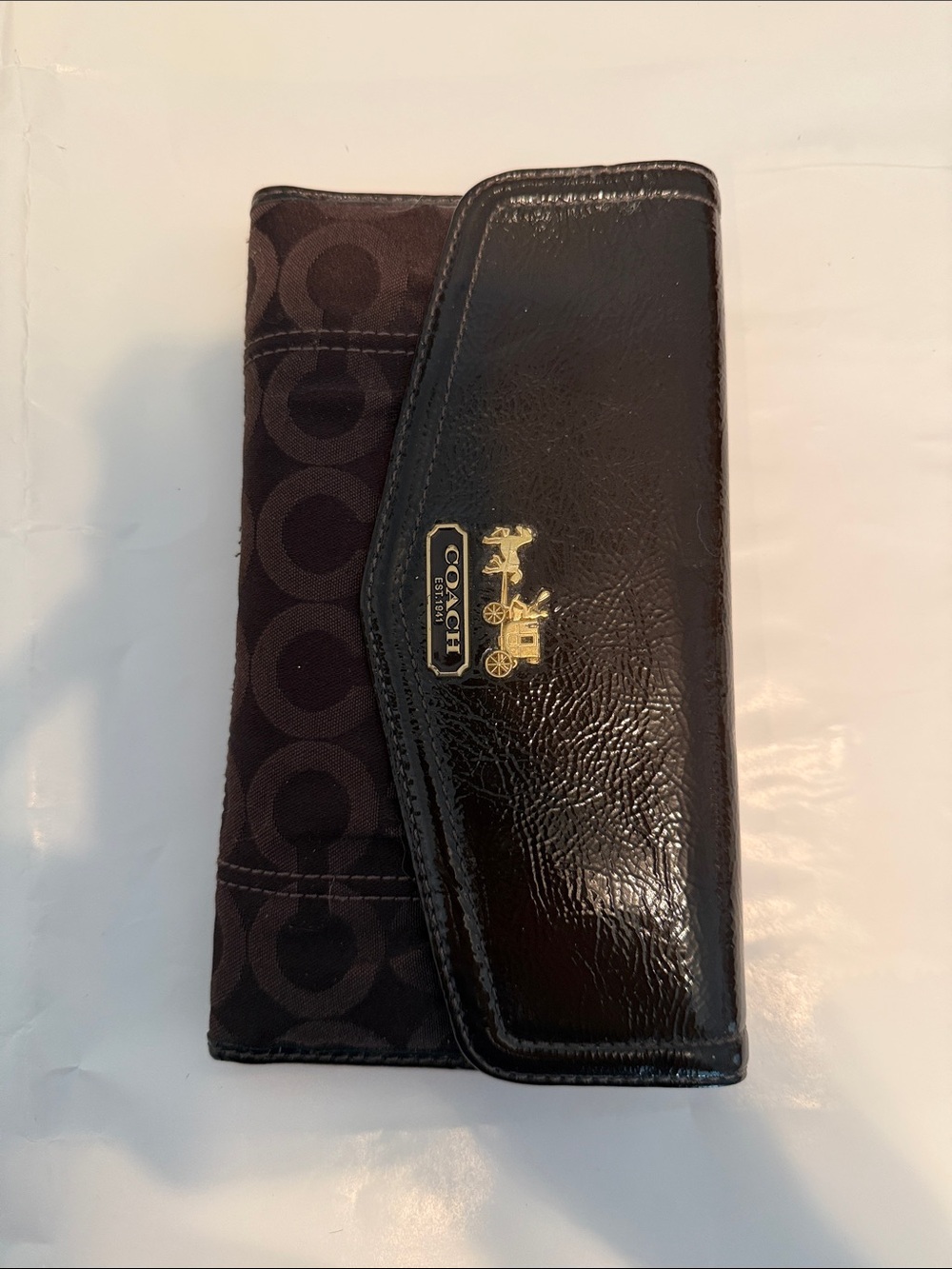 Coach Brown Leather and Dark Brown Signature Fold Wallet